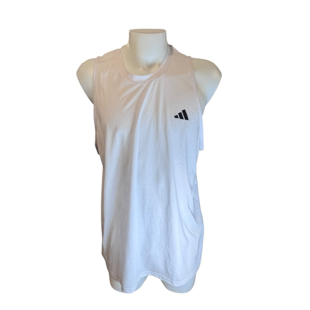 Men's Adidas White 2XL Tank Top with Black Logo